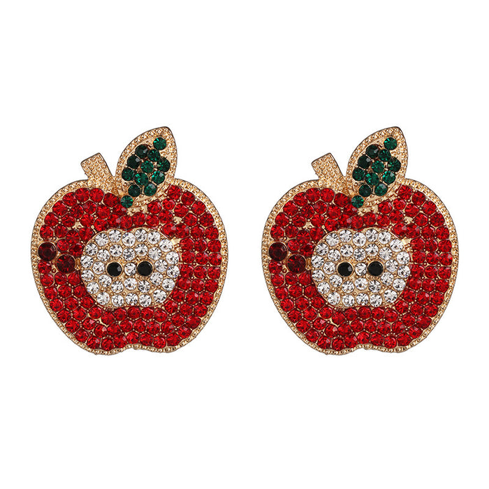 Wholesale fruit apple earrings with diamond personality JDC-ES-jj401