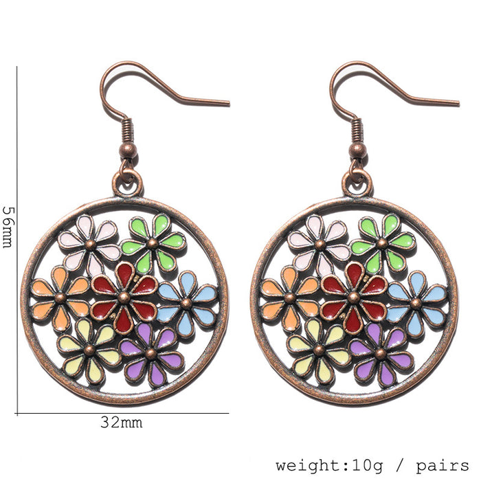 Wholesale alloy hollow flower earrings dripping oil MQO≥2 JDC-ES-qiuse012