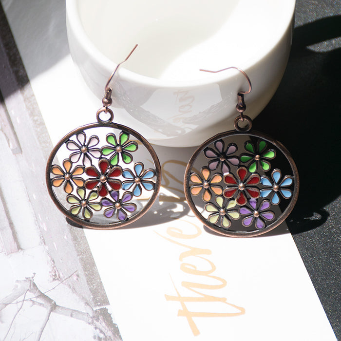 Wholesale alloy hollow flower earrings dripping oil MQO≥2 JDC-ES-qiuse012