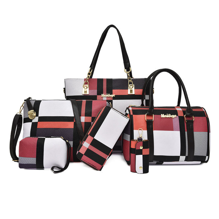 Wholesale Shoulder Bag PU Six-piece Large Capacity Plaid Bag JDC-SD-Nuos004