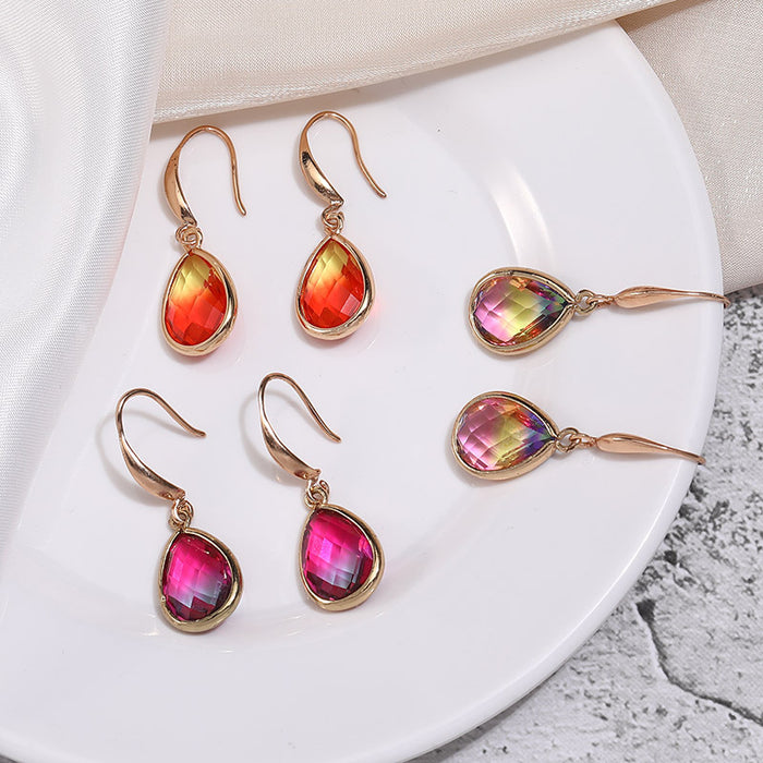 Wholesale Copper Crystal Glass Drop Shape Gradient Earrings MOQ≥2 JDC-ES-Zhongn017