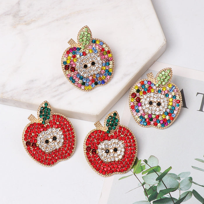 Wholesale fruit apple earrings with diamond personality JDC-ES-jj401