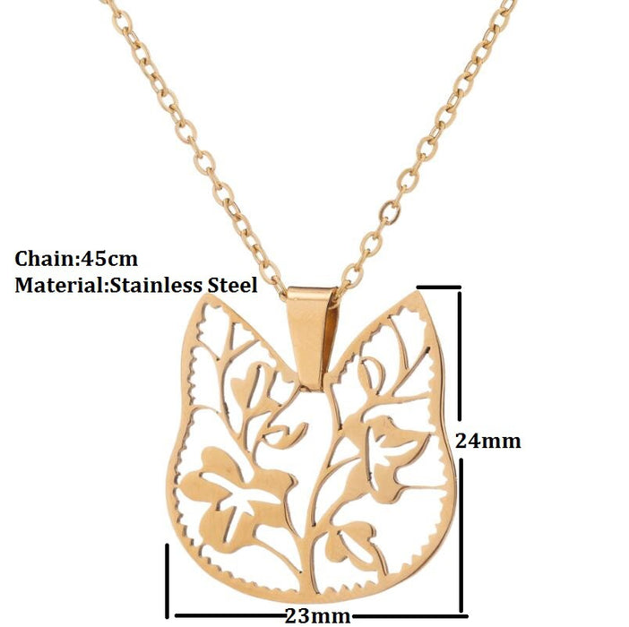 Jewelry WholesaleWholesale cutout kitten head stainless steel flower necklace JDC-NE-SS008 Necklaces 双硕 %variant_option1% %variant_option2% %variant_option3%  Factory Price JoyasDeChina Joyas De China