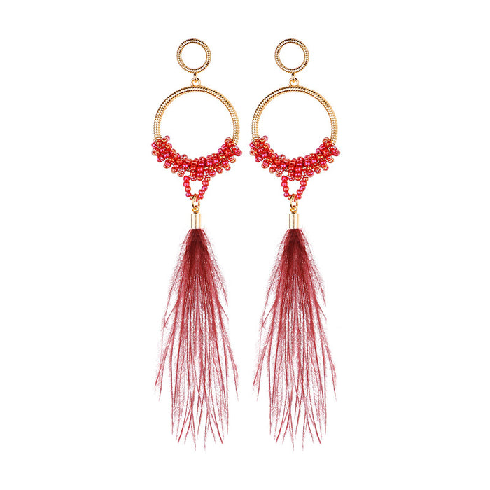 Wholesale Alloy Rice Beads Ostrich Hair Earrings MOQ≥2 JDC-ES-JM009