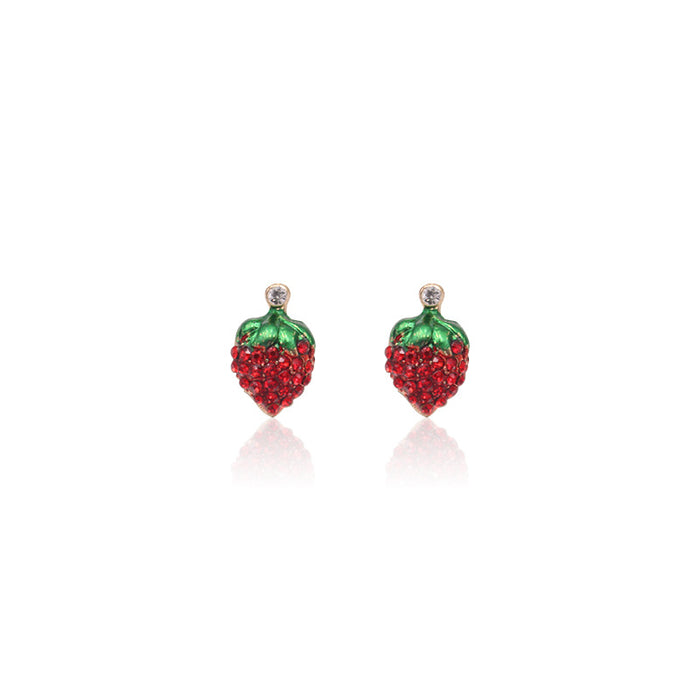 Wholesale Earrings Alloy Full Diamond Strawberry Cherry Flower Stud Earrings JDC-ES-Nina005