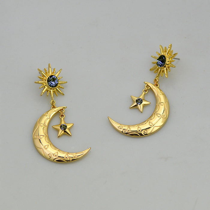 Wholesale Alloy Diamond Star Moon Earrings MOQ≥2 JDC-ES-JuY002