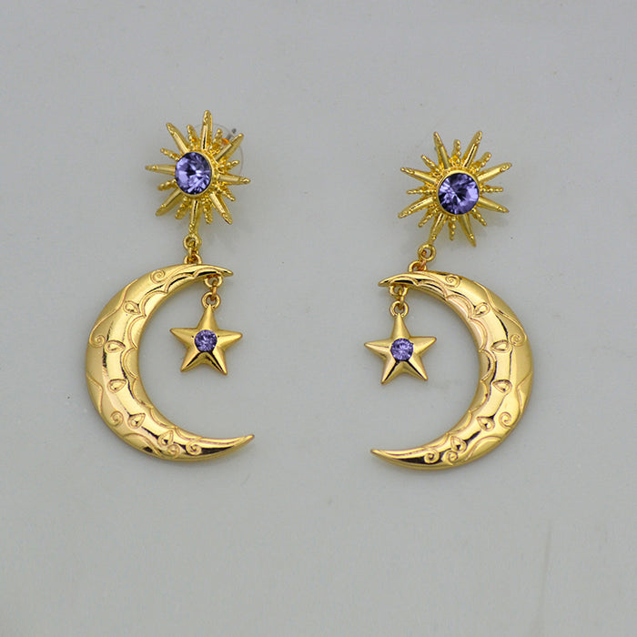 Wholesale Alloy Diamond Star Moon Earrings MOQ≥2 JDC-ES-JuY002