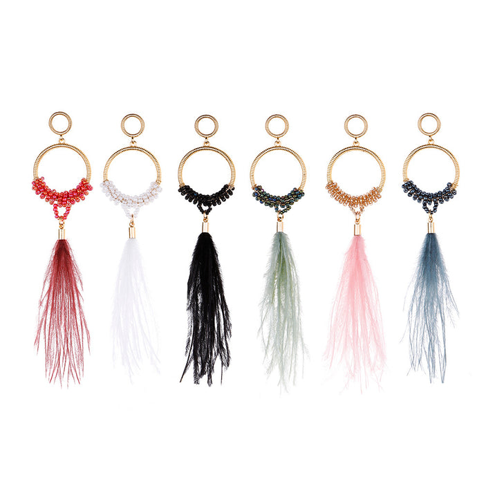 Wholesale Alloy Rice Beads Ostrich Hair Earrings MOQ≥2 JDC-ES-JM009