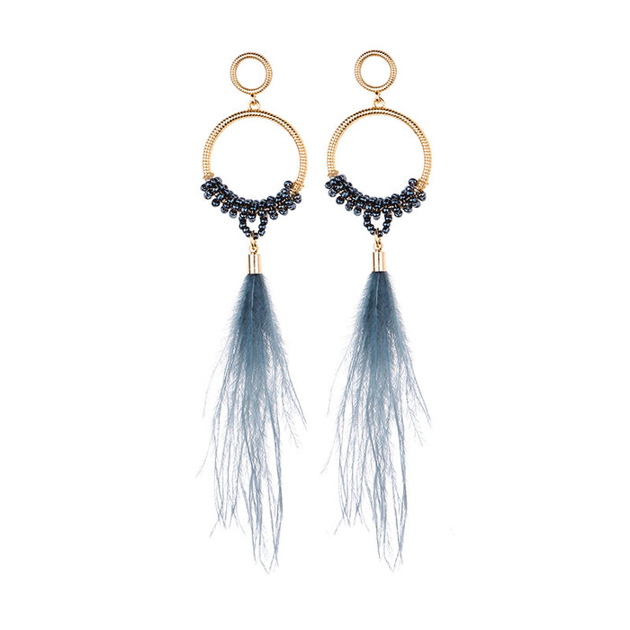 Wholesale Alloy Rice Beads Ostrich Hair Earrings MOQ≥2 JDC-ES-JM009