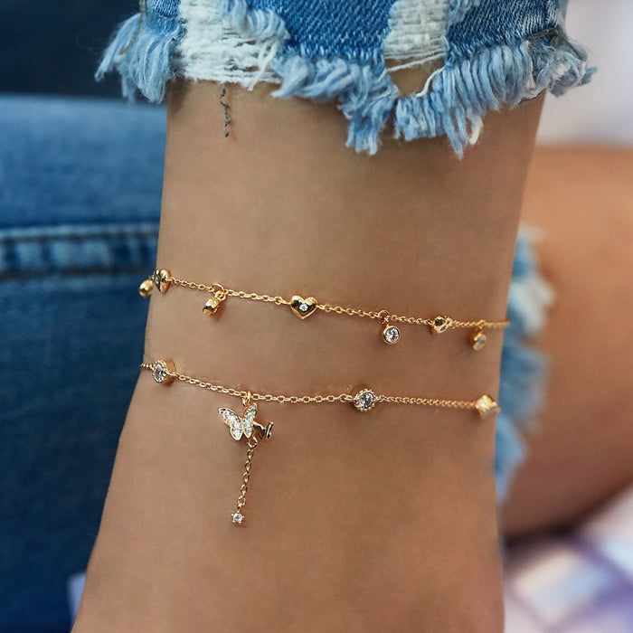 Wholesale Women's Butterfly Love Multilayer Anklet MOQ≥3 JDC-AS-Xujue003