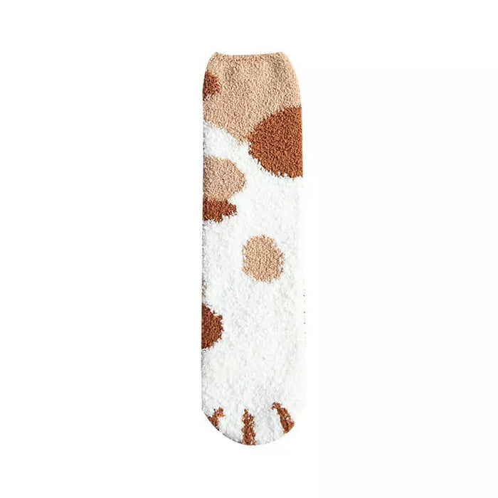 Wholesale socks autumn and winter style plus velvet thick warm cartoon cute cat paws MOQ≥5 JDC-SK-FNiu003