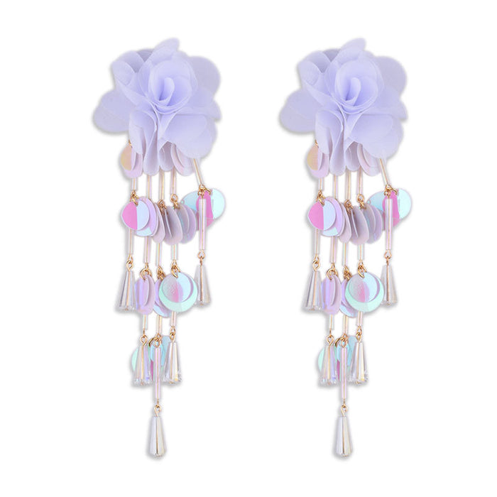 Wholesale earrings plastic petal flower beaded long tassel MQO≥2 JDC-ES-zhuoq004