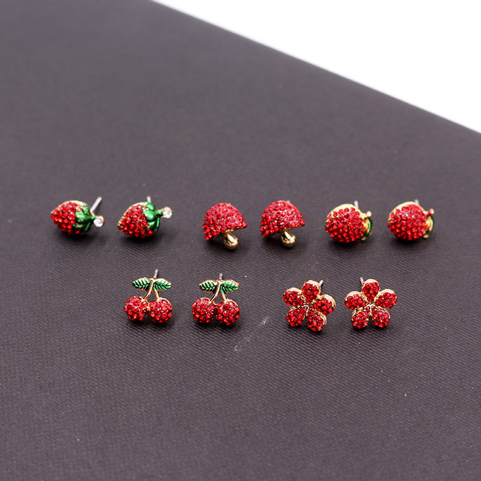 Wholesale Earrings Alloy Full Diamond Strawberry Cherry Flower Stud Earrings JDC-ES-Nina005