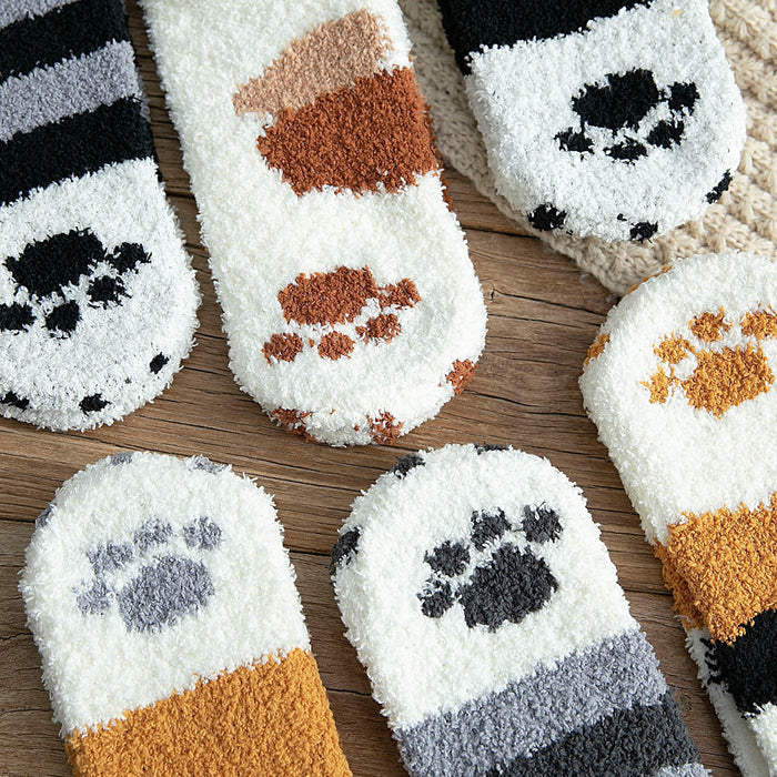 Wholesale socks autumn and winter style plus velvet thick warm cartoon cute cat paws MOQ≥5 JDC-SK-FNiu003