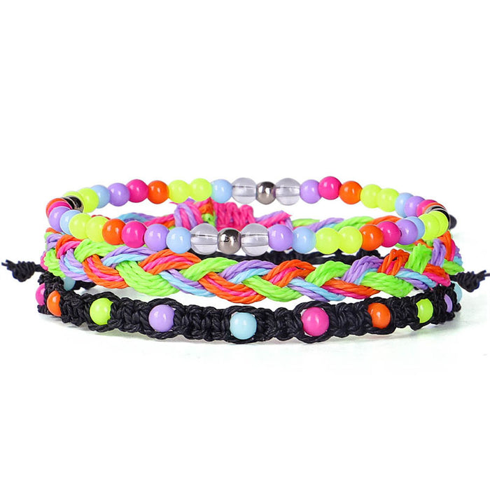 Wholesale Bracelet 3 Piece Set Hand Braided Wax Thread Bracelet Colorful Beads MOQ≥3 JDC-BT-QiuX009