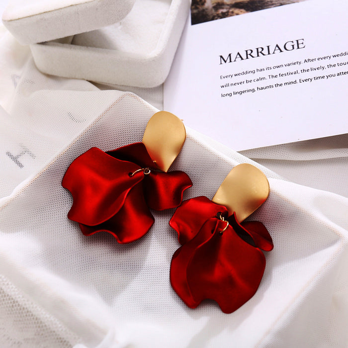 Jewelry WholesaleWholesale New Alloy Red Rose Petal Earrings JDC-ES-F009 earrings 韩之尚 %variant_option1% %variant_option2% %variant_option3%  Factory Price JoyasDeChina Joyas De China