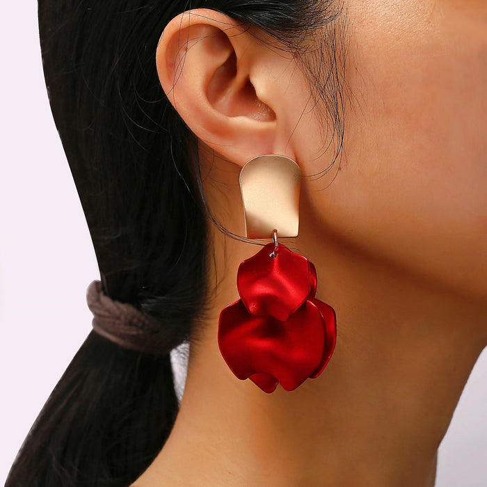 Jewelry WholesaleWholesale New Alloy Red Rose Petal Earrings JDC-ES-F009 earrings 韩之尚 %variant_option1% %variant_option2% %variant_option3%  Factory Price JoyasDeChina Joyas De China