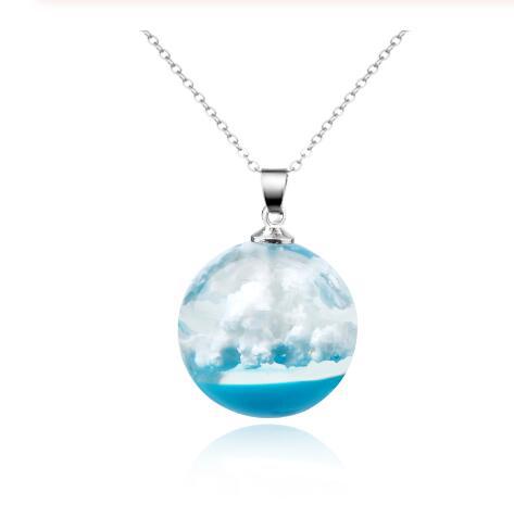 Jewelry WholesaleWholesale transparent blue sky white cloud pattern round resin necklace MOQ≥3 JDC-NE-Juej013 Necklaces 觉际 %variant_option1% %variant_option2% %variant_option3%  Factory Price JoyasDeChina Joyas De China