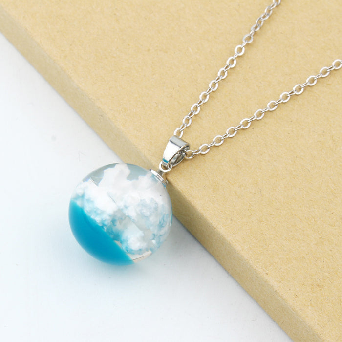 Jewelry WholesaleWholesale transparent blue sky white cloud pattern round resin necklace MOQ≥3 JDC-NE-Juej013 Necklaces 觉际 %variant_option1% %variant_option2% %variant_option3%  Factory Price JoyasDeChina Joyas De China