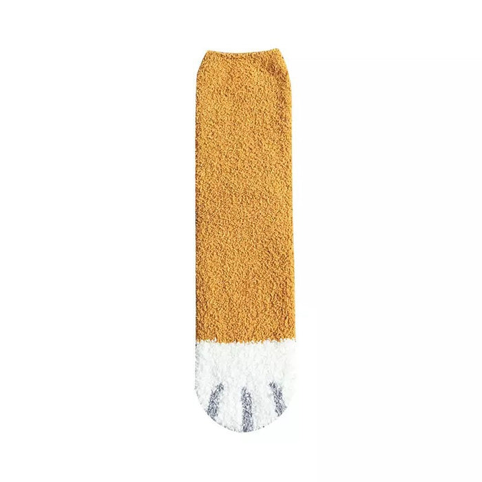 Wholesale socks autumn and winter style plus velvet thick warm cartoon cute cat paws MOQ≥5 JDC-SK-FNiu003