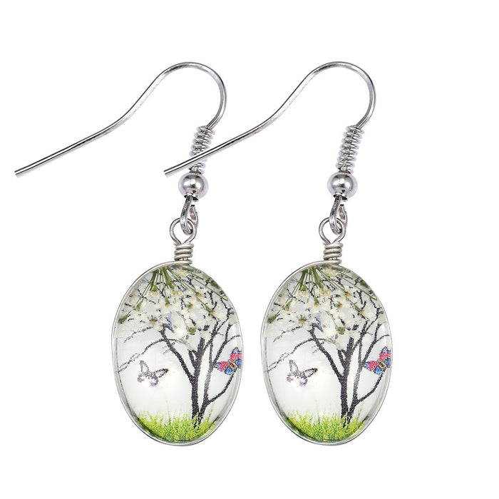 Wholesale Glass Dried Flower Alloy Earrings MOQ≥2 JDC-ES-Zhongn019