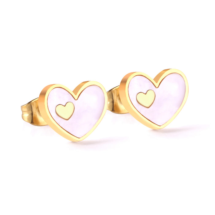 Wholesale Simple Heart With Shell Stud Earrings MOQ≥3 JDC-ES-Aiseng004