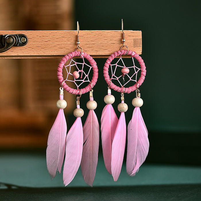 Jewelry WholesaleWholesale Feather Tassel Boho Alloy Dreamcatcher Earrings JDC-ES-Daiq028 Earrings 黛茜 %variant_option1% %variant_option2% %variant_option3%  Factory Price JoyasDeChina Joyas De China