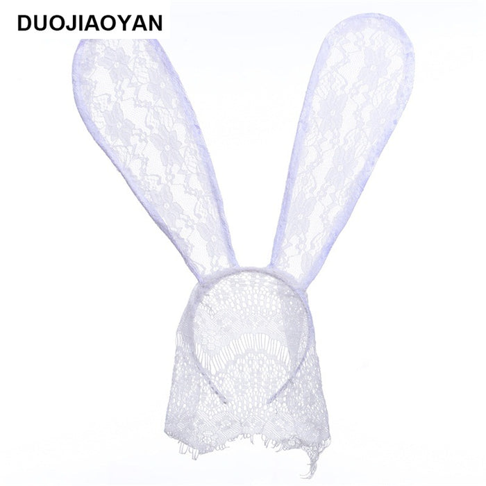 Wholesale Lace Big Rabbit Ears Black Headband MOQ≥3 JDC-HD-Jiaoy006