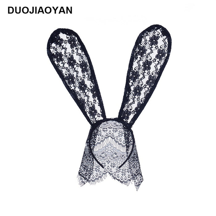 Wholesale Lace Big Rabbit Ears Black Headband MOQ≥3 JDC-HD-Jiaoy006