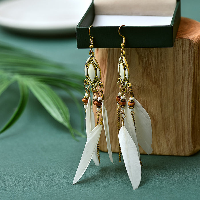 Jewelry WholesaleWholesale Tassel Feather Boho Alloy Earrings JDC-ES-Daiq026 Earrings 黛茜 %variant_option1% %variant_option2% %variant_option3%  Factory Price JoyasDeChina Joyas De China