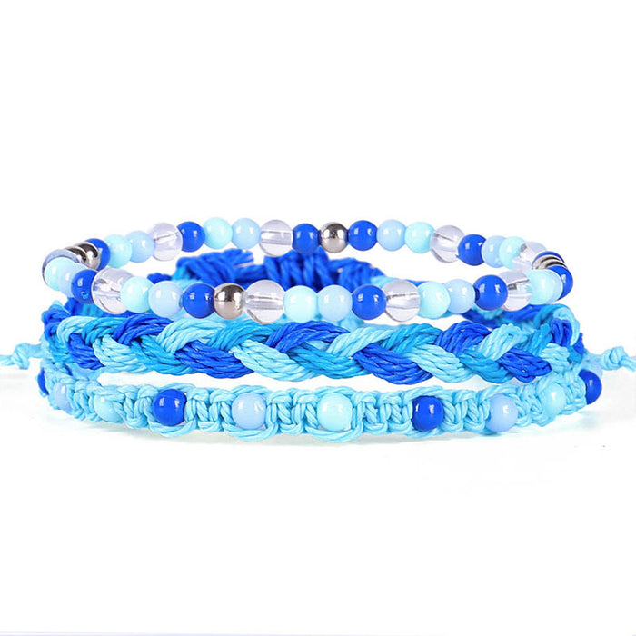 Wholesale Bracelet 3 Piece Set Hand Braided Wax Thread Bracelet Colorful Beads MOQ≥3 JDC-BT-QiuX009