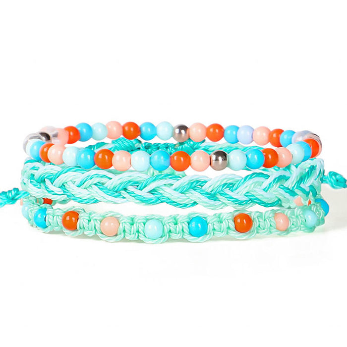 Wholesale Bracelet 3 Piece Set Hand Braided Wax Thread Bracelet Colorful Beads MOQ≥3 JDC-BT-QiuX009