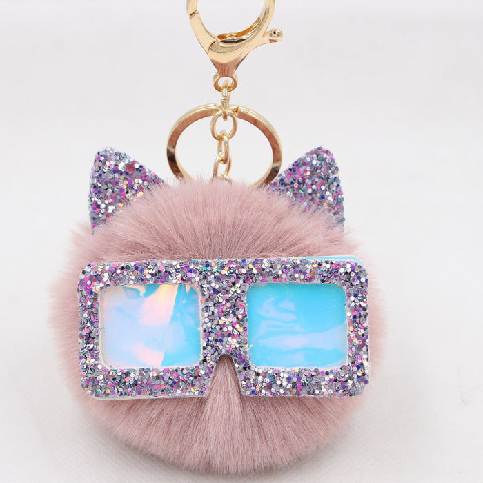 Jewelry WholesaleWholesale Sequin Glasses Frame Imitation Rex Rabbit Hair Alloy Hair Ball Ear Keychain JDC-KC-Zuge028 Keychains 祖格 %variant_option1% %variant_option2% %variant_option3%  Factory Price JoyasDeChina Joyas De China