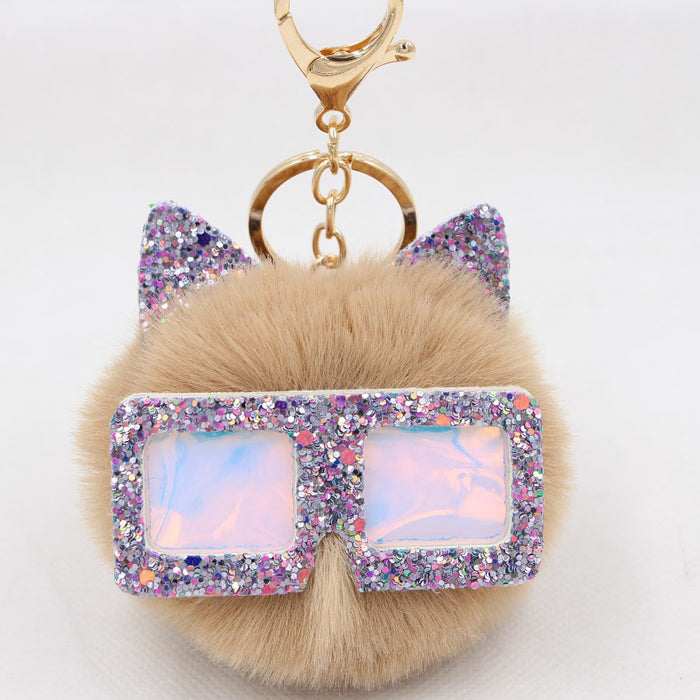 Jewelry WholesaleWholesale Sequin Glasses Frame Imitation Rex Rabbit Hair Alloy Hair Ball Ear Keychain JDC-KC-Zuge028 Keychains 祖格 %variant_option1% %variant_option2% %variant_option3%  Factory Price JoyasDeChina Joyas De China