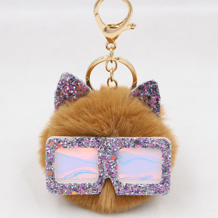 Jewelry WholesaleWholesale Sequin Glasses Frame Imitation Rex Rabbit Hair Alloy Hair Ball Ear Keychain JDC-KC-Zuge028 Keychains 祖格 %variant_option1% %variant_option2% %variant_option3%  Factory Price JoyasDeChina Joyas De China