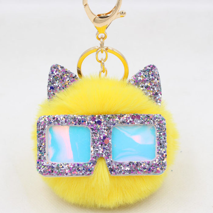 Jewelry WholesaleWholesale Sequin Glasses Frame Imitation Rex Rabbit Hair Alloy Hair Ball Ear Keychain JDC-KC-Zuge028 Keychains 祖格 %variant_option1% %variant_option2% %variant_option3%  Factory Price JoyasDeChina Joyas De China