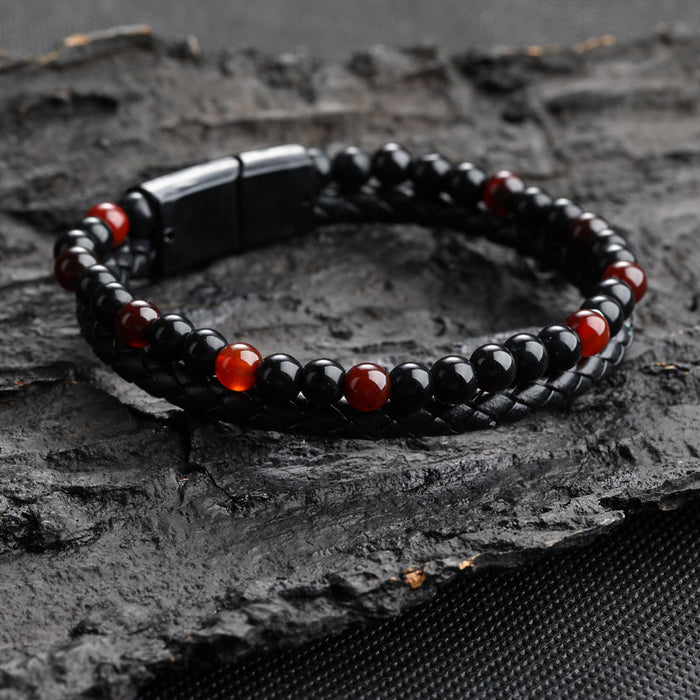 Wholesale Natural Agate Stone Leather Bracelet Stone Beads JDC-BT-DiS001