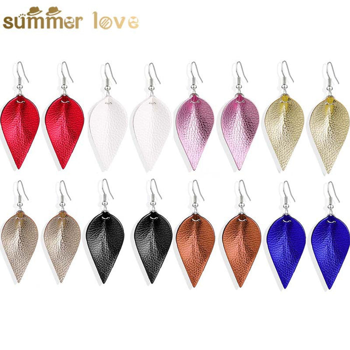 Wholesale double sided pu leather leaf leather earrings MOQ≥2 JDC-ES-Zhongn003