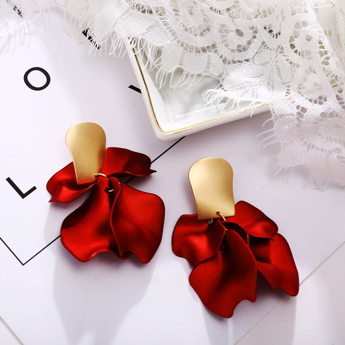 Jewelry WholesaleWholesale New Alloy Red Rose Petal Earrings JDC-ES-F009 earrings 韩之尚 %variant_option1% %variant_option2% %variant_option3%  Factory Price JoyasDeChina Joyas De China