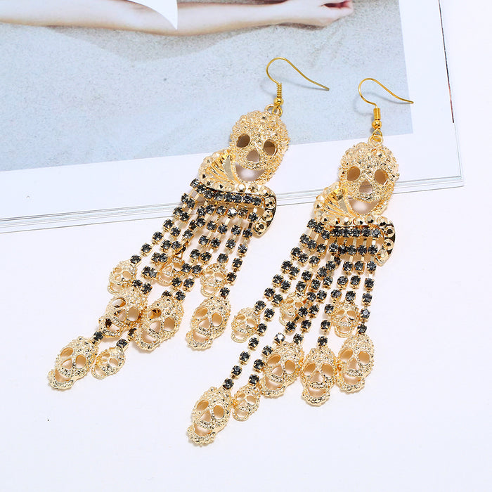 Wholesale earrings alloy exaggerated skull fringe MQO≥2 JDC-ES-zhuoq001