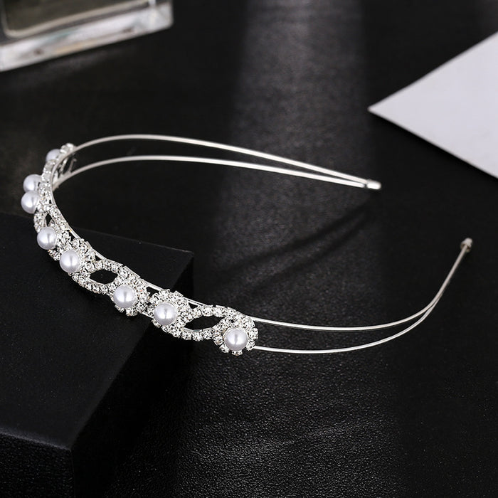 Jewelry WholesaleWholesale diamond studded Flower Bow double-layer Rhinestone Pearl Headband JDC-HD-CM003 Headband 岑迷 %variant_option1% %variant_option2% %variant_option3%  Factory Price JoyasDeChina Joyas De China