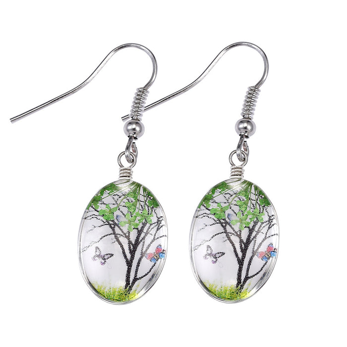 Wholesale Glass Dried Flower Alloy Earrings MOQ≥2 JDC-ES-Zhongn019