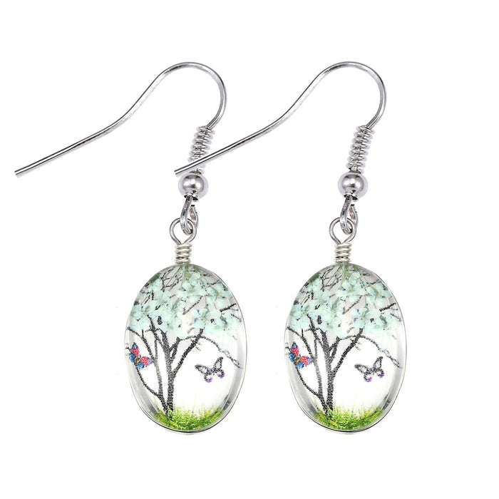 Wholesale Glass Dried Flower Alloy Earrings MOQ≥2 JDC-ES-Zhongn019