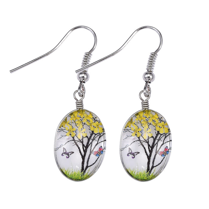 Wholesale Glass Dried Flower Alloy Earrings MOQ≥2 JDC-ES-Zhongn019