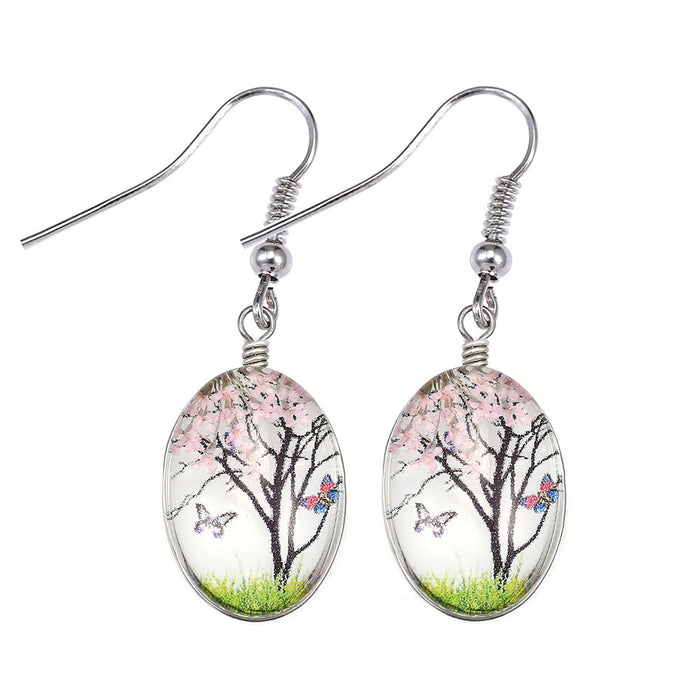 Wholesale Glass Dried Flower Alloy Earrings MOQ≥2 JDC-ES-Zhongn019