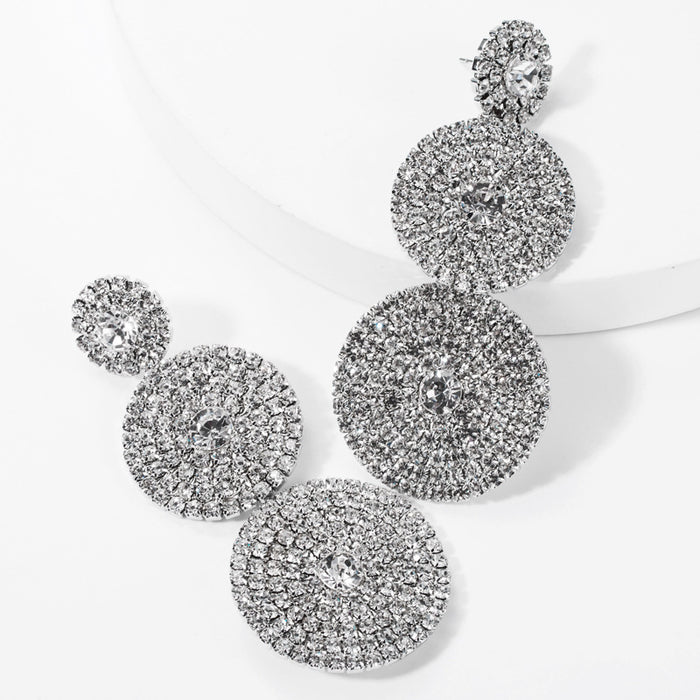 Wholesale Multi Layered Round Diamond Earrings Alloy Rhinestone Glass Drill JDC-ES-JL1074