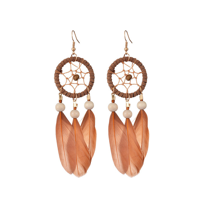 Jewelry WholesaleWholesale Feather Tassel Boho Alloy Dreamcatcher Earrings JDC-ES-Daiq028 Earrings 黛茜 %variant_option1% %variant_option2% %variant_option3%  Factory Price JoyasDeChina Joyas De China