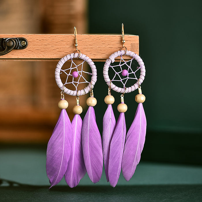 Jewelry WholesaleWholesale Feather Tassel Boho Alloy Dreamcatcher Earrings JDC-ES-Daiq028 Earrings 黛茜 %variant_option1% %variant_option2% %variant_option3%  Factory Price JoyasDeChina Joyas De China