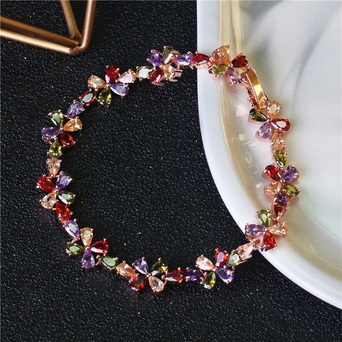 Wholesale flower colorful copper zircon hand ladies creative bracelet JDC-BT-DDD005