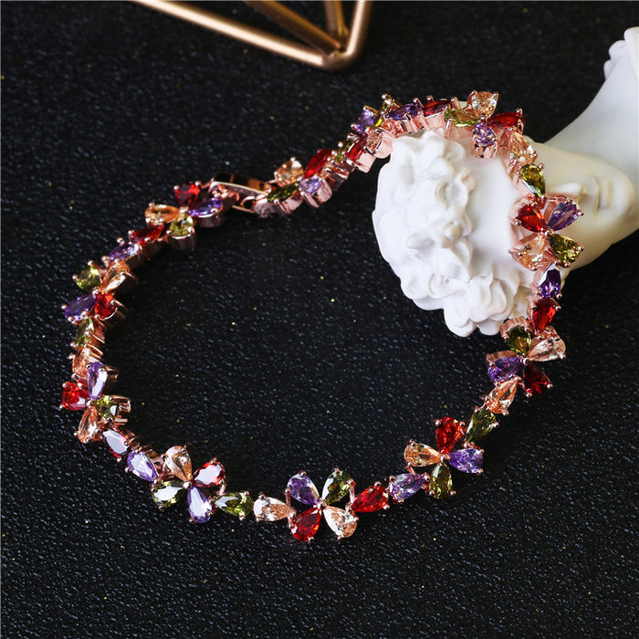 Wholesale flower colorful copper zircon hand ladies creative bracelet JDC-BT-DDD005